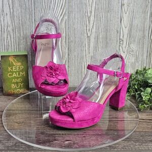 IMPO Women's Fuchsia Pink Suede Flower Platform Chunky Heels Sandals Size 8M